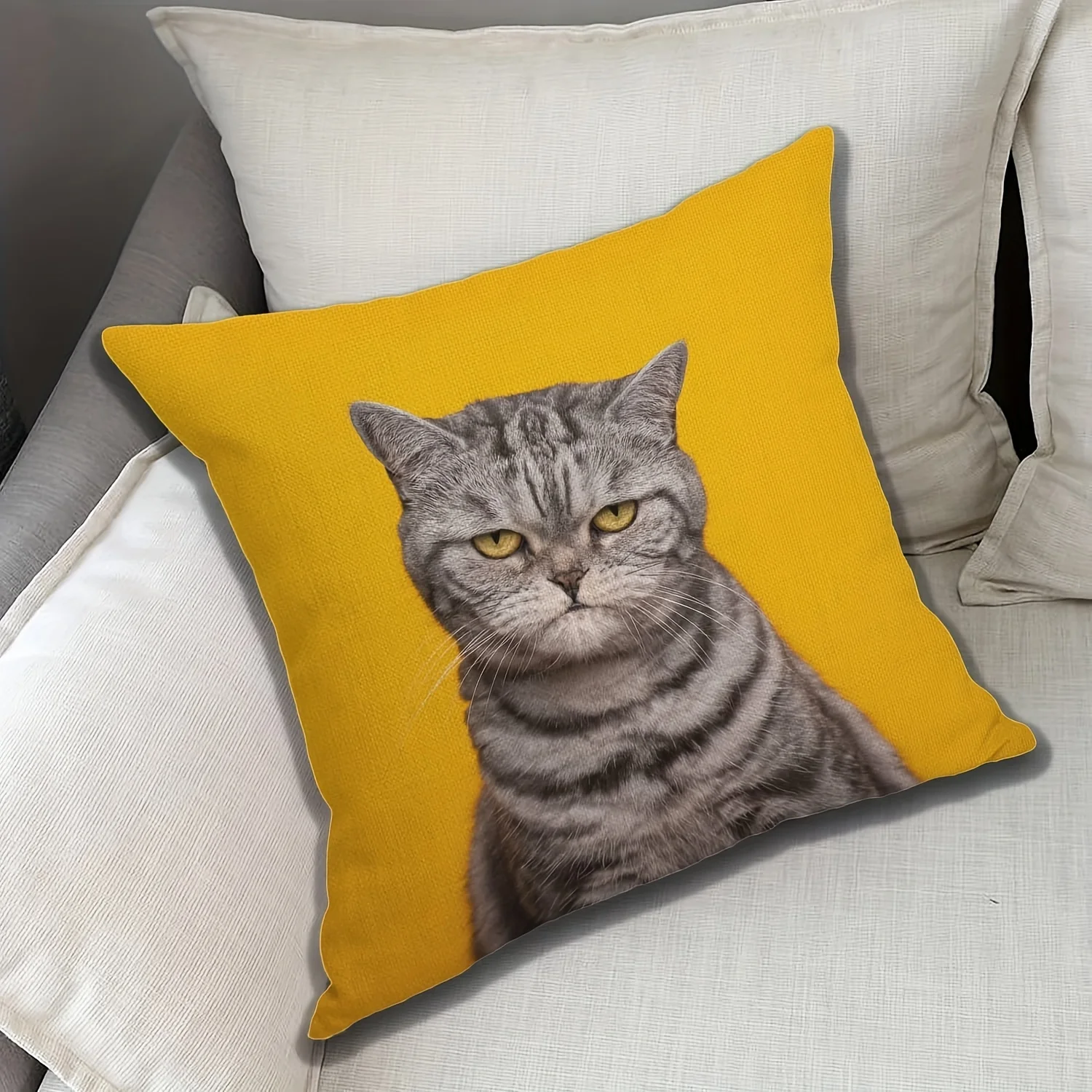 화난 고양이 린넨 쿠션 커버 - 현대적인 스타일의 지퍼 - Pillow Insert 18X18 리뷰 및 가격