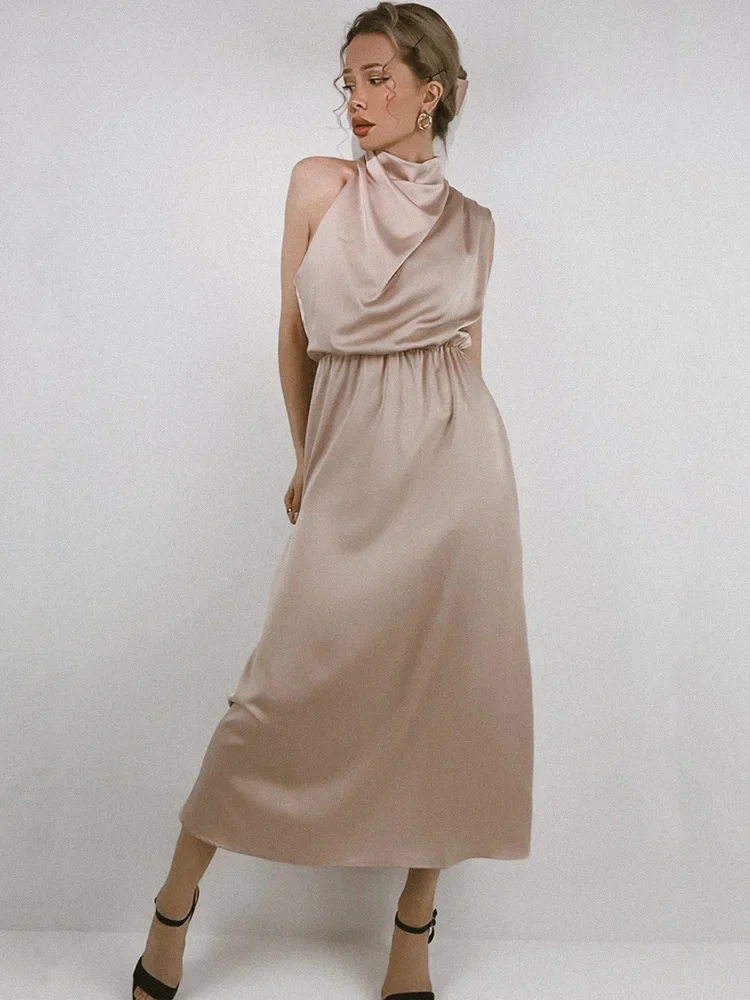 Summer Luxury Sleeveless Silk Satin Long Dress Women Elegant Off Shoulder Celebrity Evening Dress Partywear Lady Trumpet Dress image 3