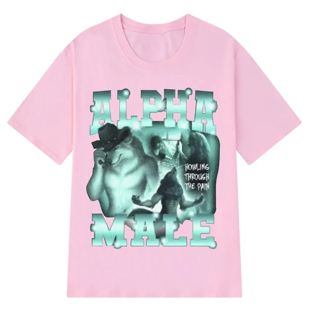 ألفا ذكر مضحك الذئب الجرافيك تي شيرت المرأة تصميم الأزياء تي شيرتات قصيرة الاكمام عادية للجنسين تي شيرت الجرافيك تي شيرت Y2K الأعلى