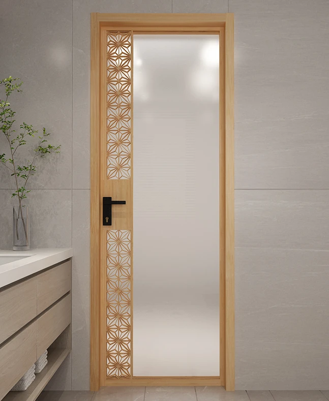 Swing  door, original wood color Japanese style bathroom door, toilet door, toilet glass door, solid wood bamboo grille door