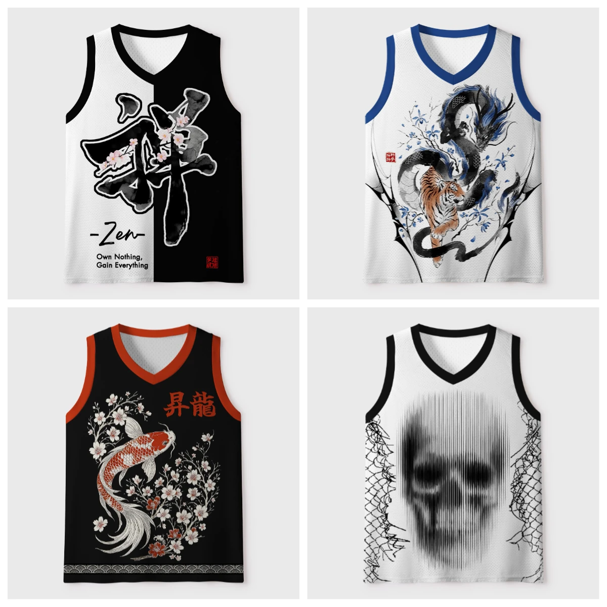 2026 new V-neck mesh basketball sports vest, Japanese ukiyo-e animal print sleeveless fitness muscle breathable sports jersey