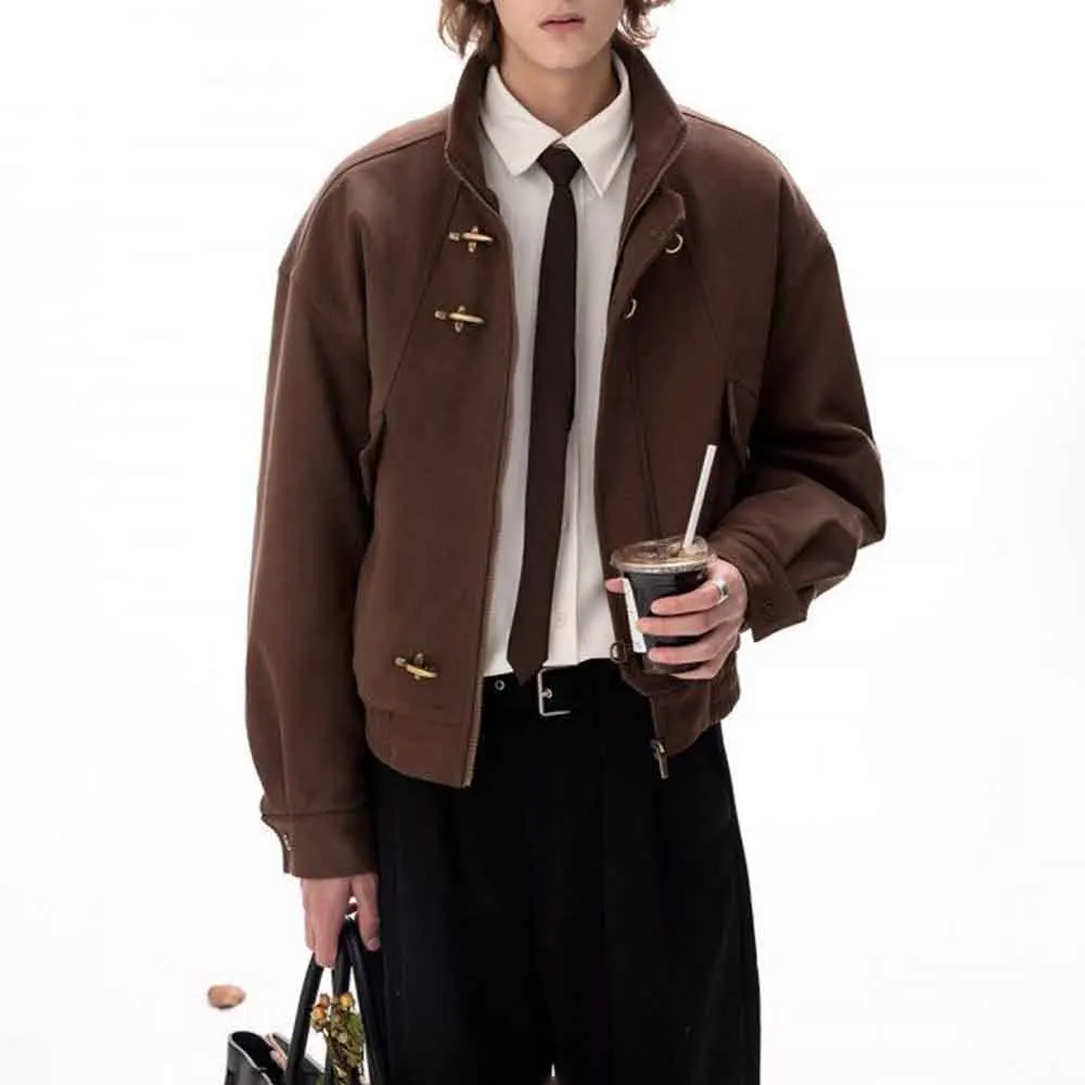 

2025 зимняя новая мужская однотонная куртка с длинными рукавами, американская ретро-мода, модный уличный повседневный свободный нишевый мужской топ