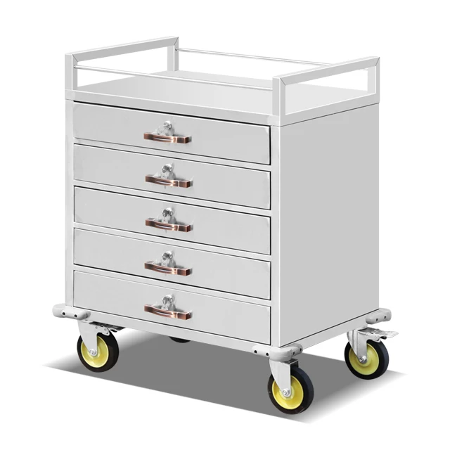 2025 Hot Sale Custom Stainless Steel Hotel Restaurant Banquet Service Cart Medical Trolley with 4 Drawers and Bottom Shelf