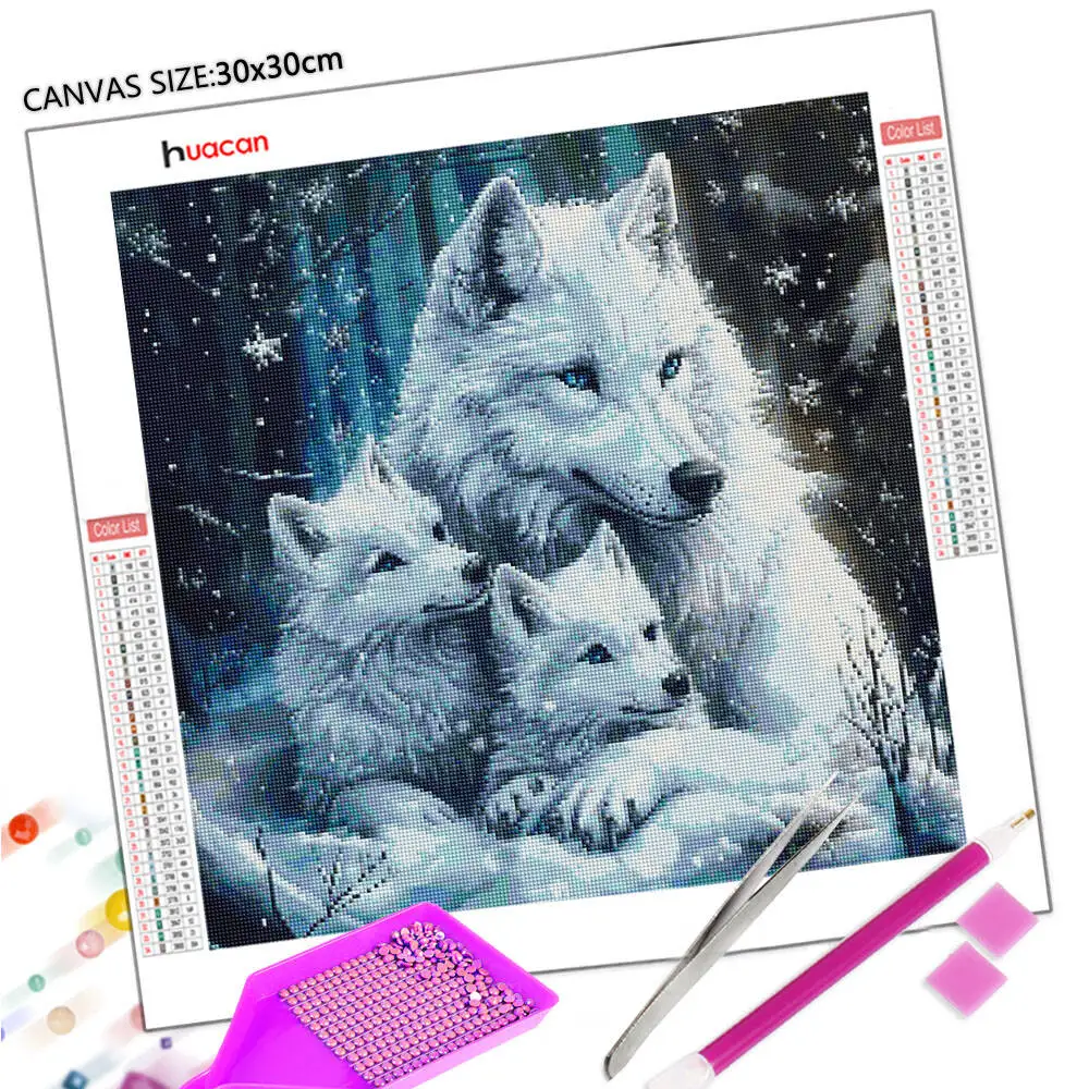 Huacan Full Diamond Painting Animal Wolf 5d Diy Diamond Mosaic Winter Landscape Rhinestone Pictures Craft Kit Home Decor Gift