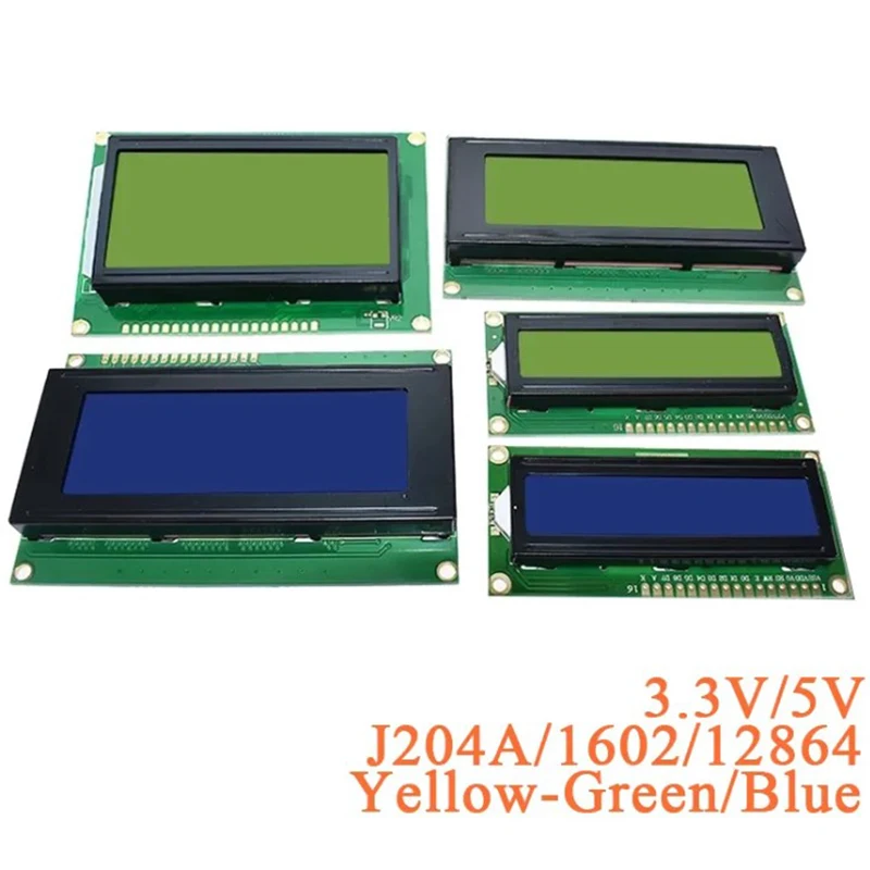 10Pcs 1602 1602A J204A 2004A 12864 12864B 12864 LCD Screen Display Module Blue Yellow-Green IICI2C 3.3V5V for Arduino