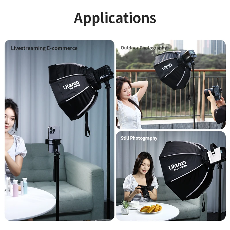 Ulanzi DS40 40cm 60cm Mini Bowens Mount Octagonal Softbox for Ulanzi 40W/RGB/Pro/60W/100W COB Light Octagonal Softbox