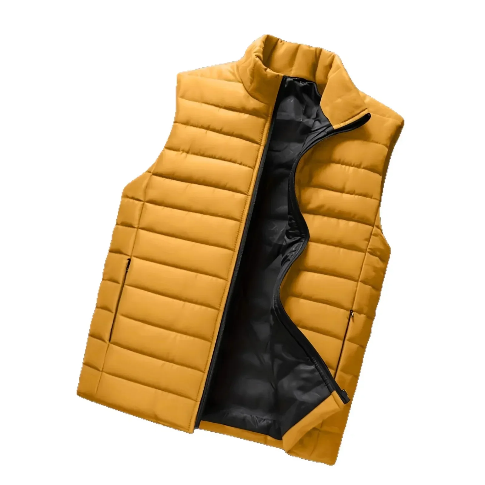 

Lightweight Padded Vest Men's Autumn Winter Warm Stand Collar Down Jacket Thin Summer Suitable for Men's Clothing Zipped