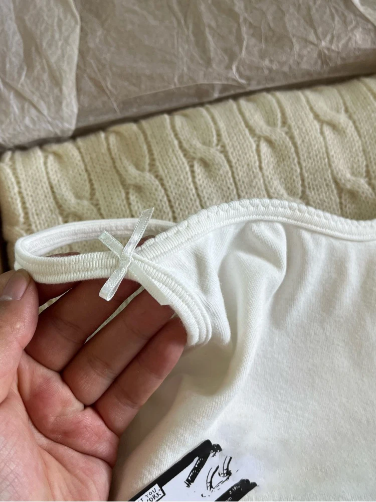 Bows White Lace Trim Slim Crop Top Women Sexy V Neck Cotton Sleeveless Cropped Camisole Vintage Solid Summer Sweet Tank Tops Y2k