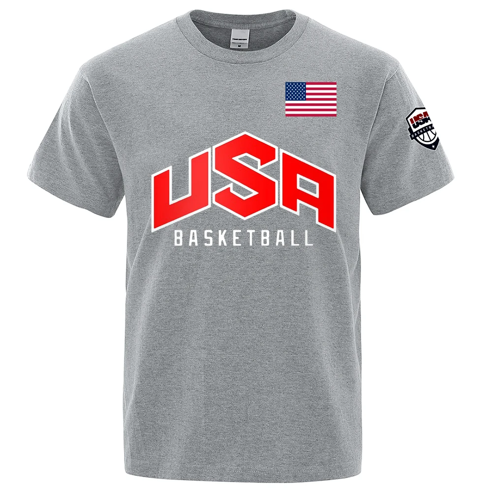 USA Basketballer Printed Street Casual T-Shirts Men Loose Oversize Clothing Breathable Cotton Short Sleeve Fashion Hip Hop Tees