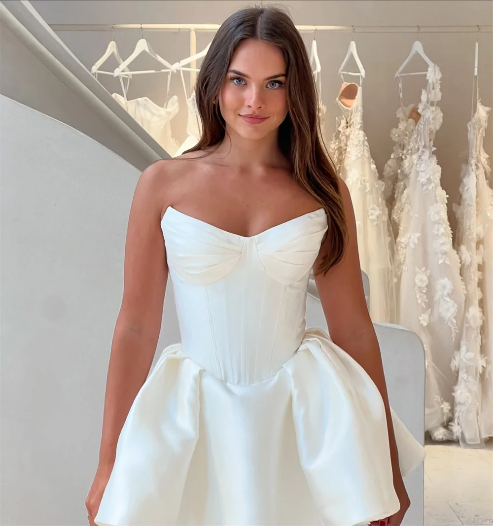 Kobe White Strapless Ball Gown Mini Prom Dress Sleeveless vestidos de noche Tiered Ruffle Formal Evening Customized 2025