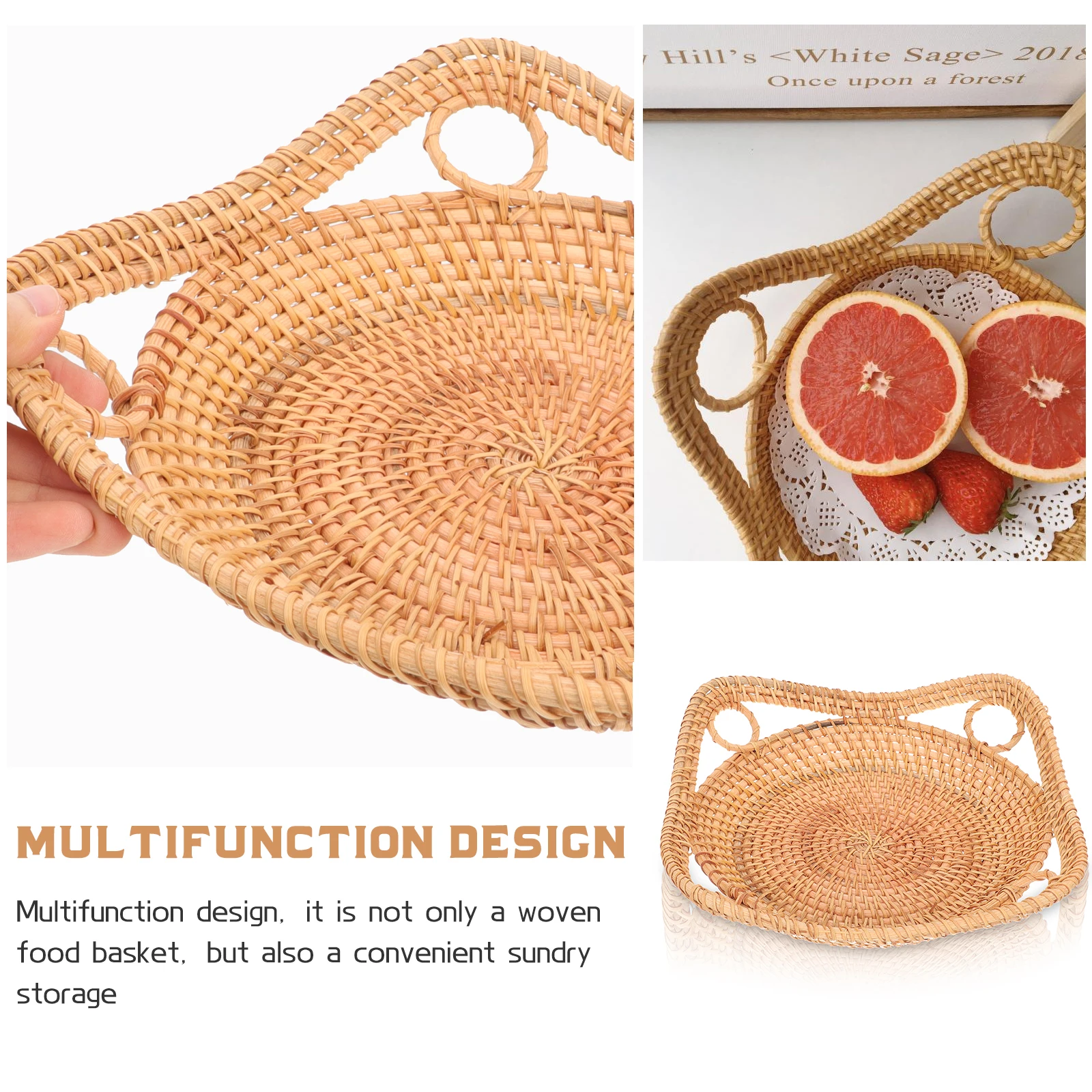 

Woven Storage Basket Rattan Tray Home Multifunction Tabletop Bread Fruit Snack ganizer Household Decorative Container