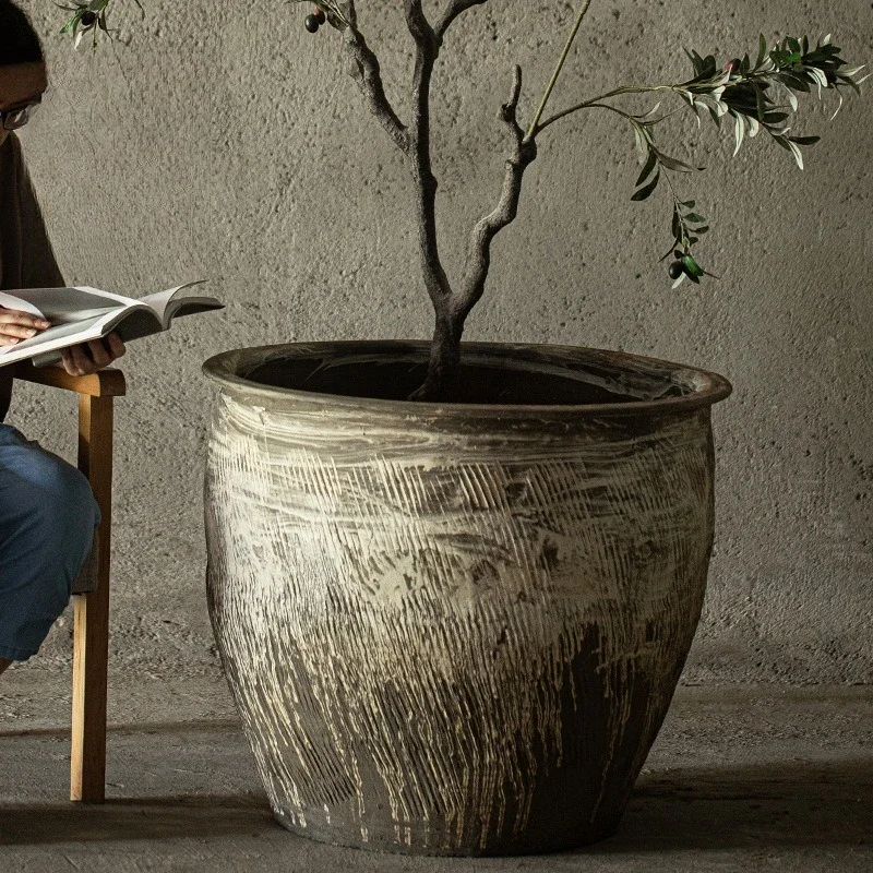 Pot bunga besar bergaya retro untuk halaman rumah, taman, vas keramik Cina berdiameter besar