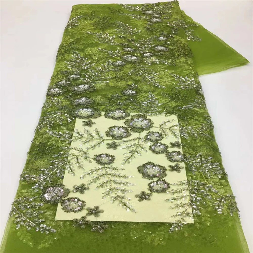 

Beaded LACE 5 Yards French Mesh Lace Fabrics 2024 High Quality African Net Sequins Nigerian Lace for Sewing Women Party Dress