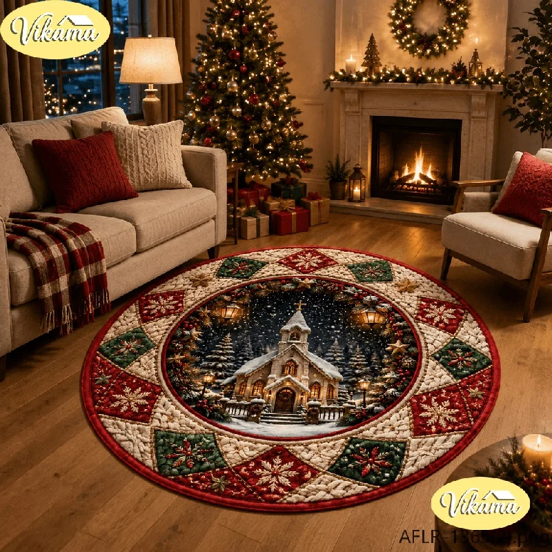 VIKAMA Snow Globe & Christmas Tree Flannel Round Rug, Non-Slip Washable Round Rug, Decor for Bedroom Nursery Playroom Kids Room