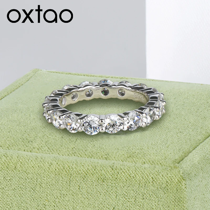 

OXTAO 4mm Round Moissanite Eternity Ring with Certificate Wedding Anniversary Finger Ring 14K Gold Filled Jewelry Gift for Women
