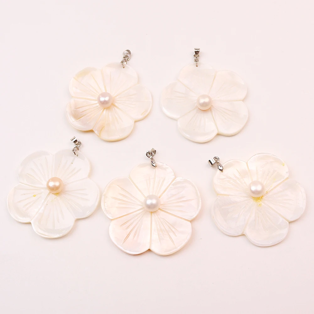

Natural Shell Pendant Inlaid Pearls Flowers Mother of Pearl Shell Pendants for Jewelry Making DIY Necklace Charms Accessories