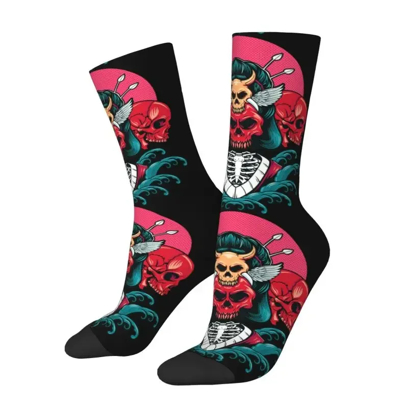 Fun Men's Girls Skull Tattoo Art Dress Socks Unisex Warm Breathbale 3D Print Gothic Day Of The Dead Crew Socks