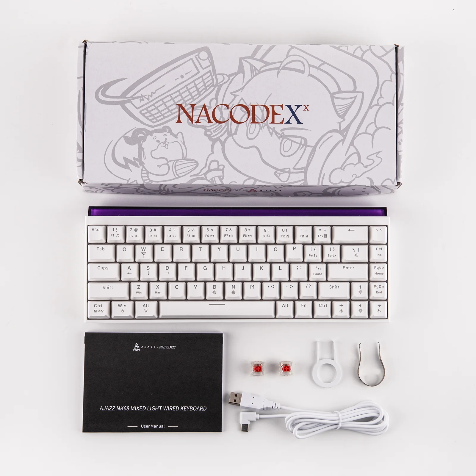 AJAZZ NK68 65% compact hot-swap bedraad mechanisch gamingtoetsenbord met Lightbox Shine Through Keycaps NKRO voor Win/Mac/Android