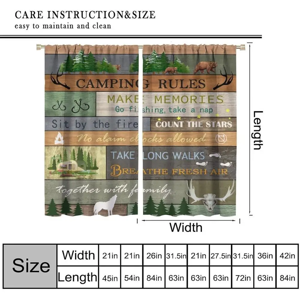 Camping Themed Blackout Curtain for Living Room, Bedroom, Kitchen & Bathroom, 84x84