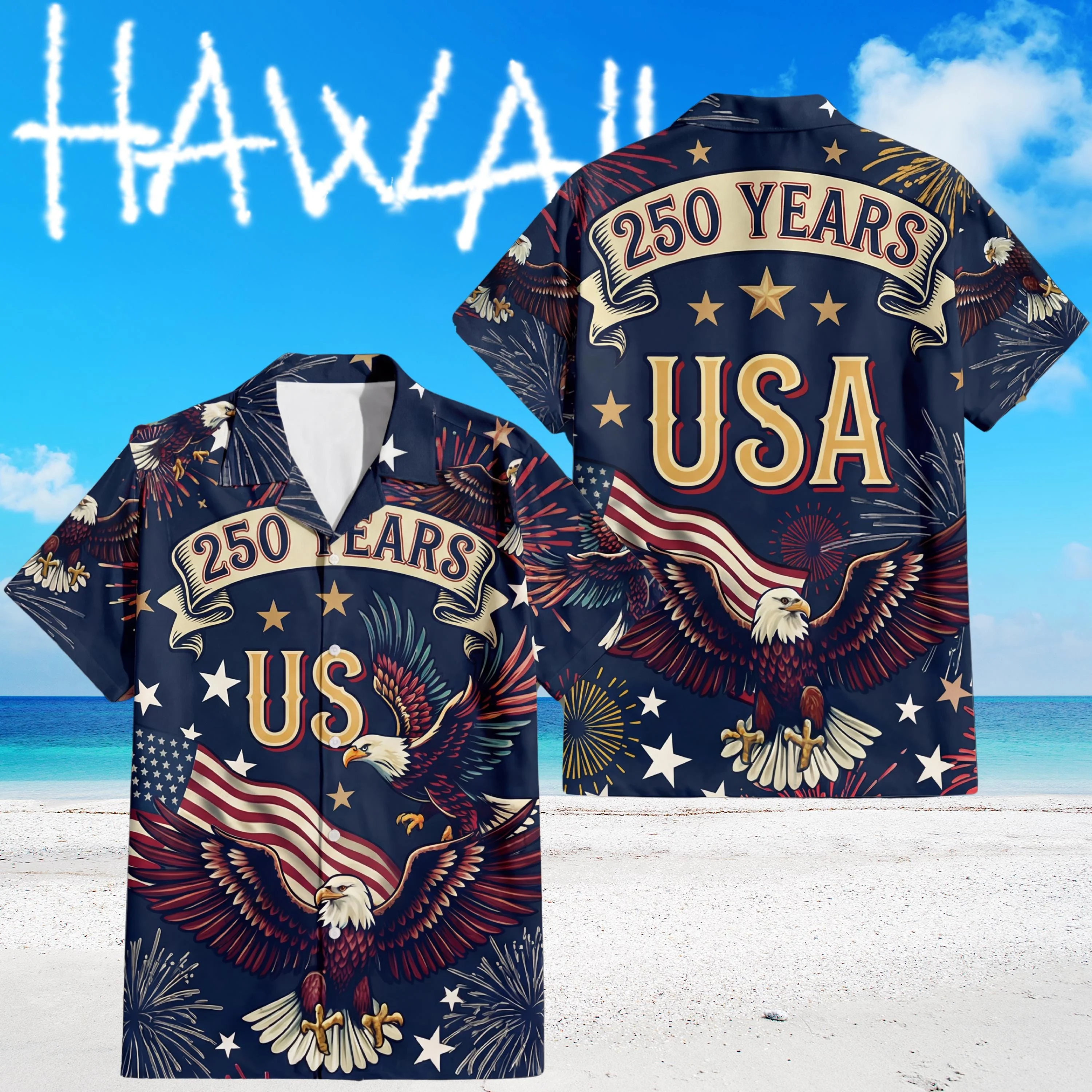 Hot USA 250th Anniversary Eagle 1776-2026 Hawaii Shirt 250 Years Of Independence Day Gift Dad Father's Day Gifts America Shirts