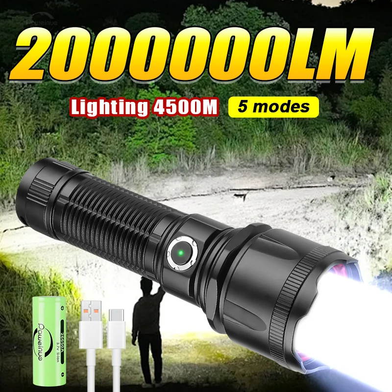 2000000LM السوبر مشرق قوية مصباح ليد جيب التكبير قابلة للشحن الشعلة التكتيكية 26650 في الهواء الطلق ضوء العمل التخييم الصيد فانوس #1