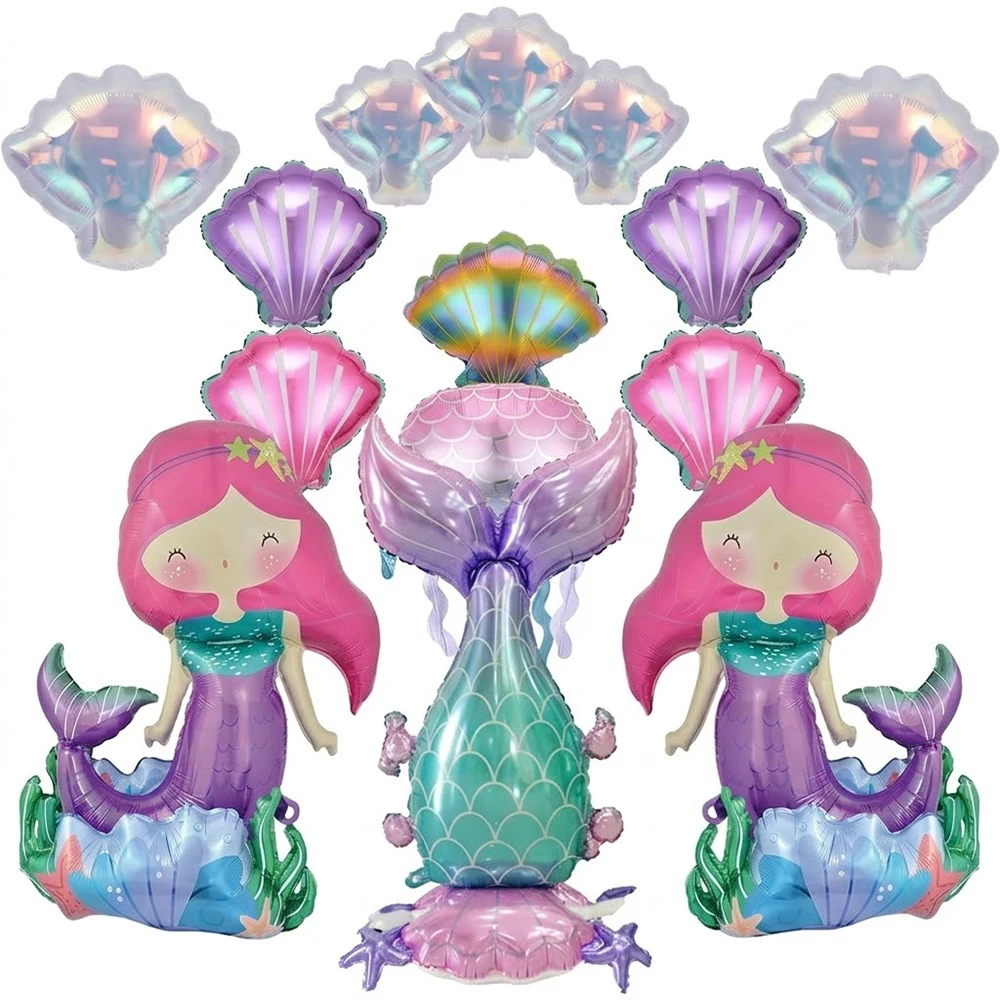 Гигантские 3D-шары из фольги в виде хвоста русалки, переливающиеся, в форме медузы, на тему океана, для детского дня рождения девочки, украшения для вечеринки в стиле «Подводный мир»