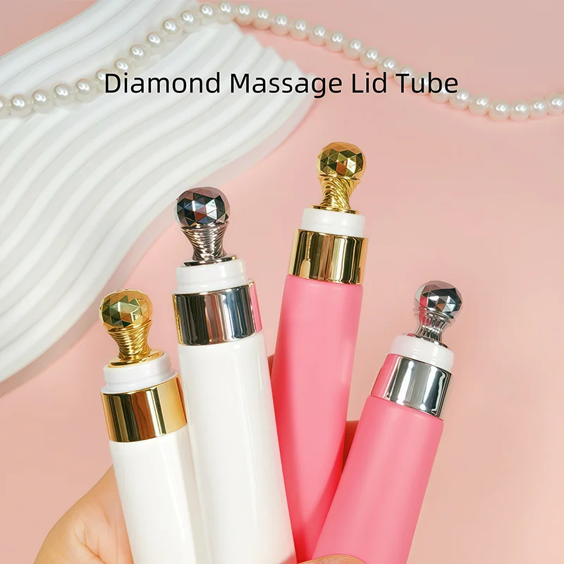 

10pcs 15ml Diamond Zinc Alloy Massage Cap Tube Rose Red White for Dispensing Lip Glaze Lip Oil Eye Cream Shiny Comfortable Cool