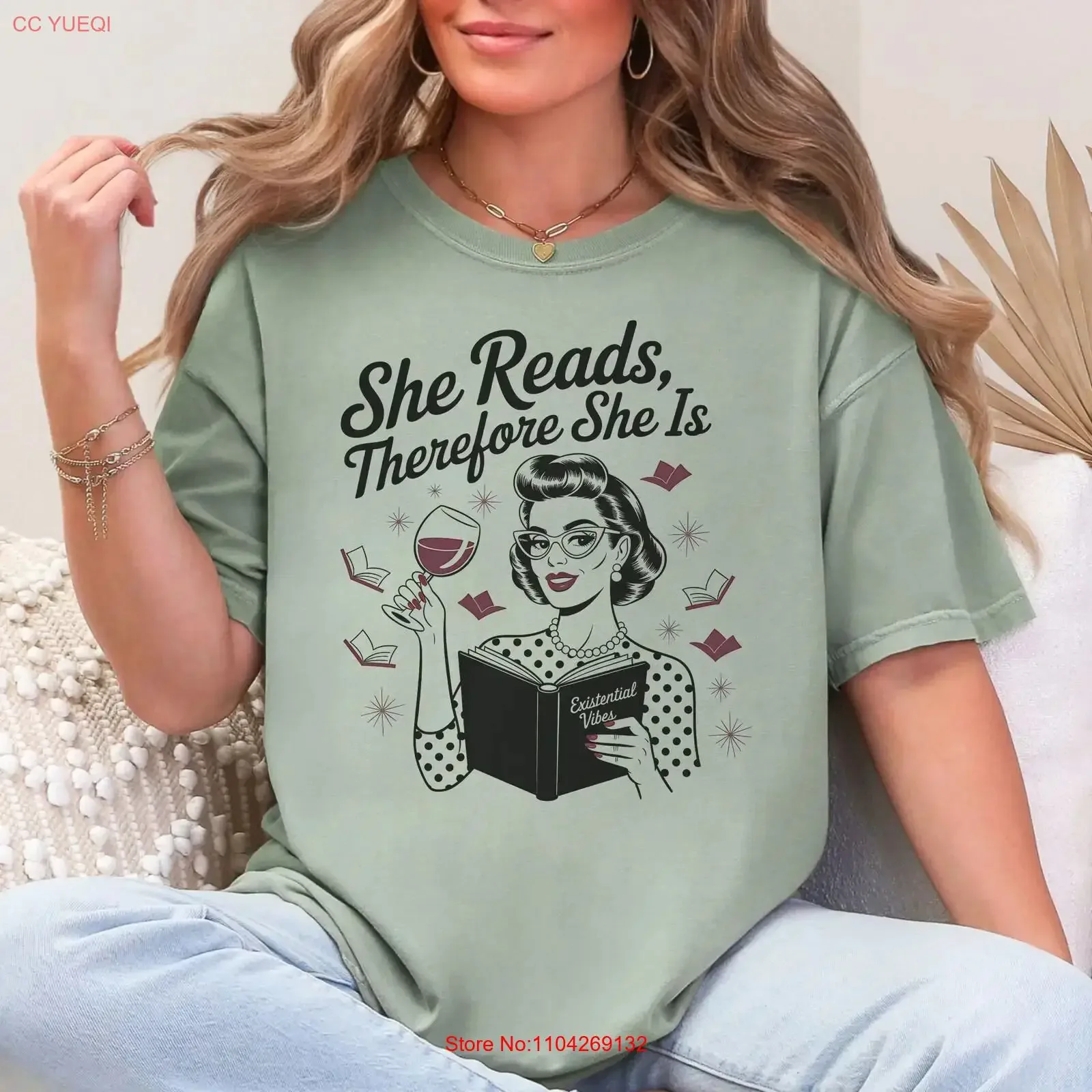 Book lover gift bibliophile tee she reads therefore is cozy bookworm shirt feminist reader aesthetic vintage Washed