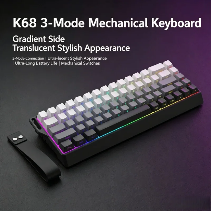 K68 RGB Backlight Three-Dimensional Keycap PBT Wireless Mechanical Keyboard Bluetooth 2.4G 68 Keys for Computer Gaming