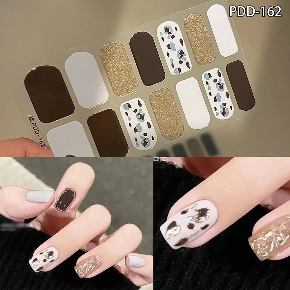 Easy To Removal 14Strips Gel Nail Stickers Semi Cured Full Cover Gel Nail Polish Strips Floristic Nail Patch DIY Nail Art Making