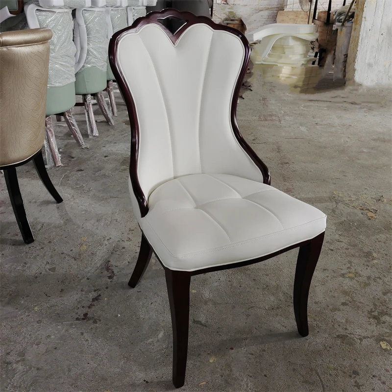 

European modern simple solid wood frame soft bag backrest dining chair home hotel box restaurant chair leather PU chair