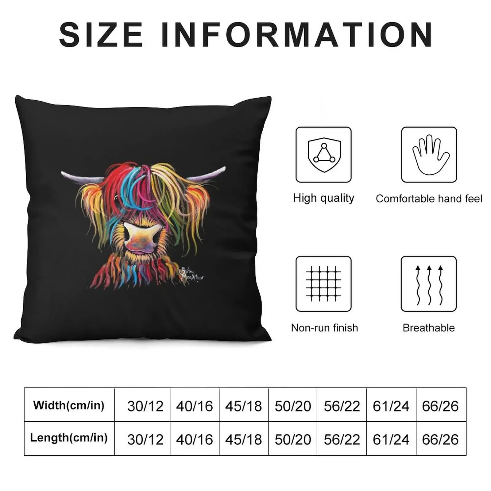 Scottish Hairy Highland Cow ' NELLY ' by Shirley MacArthur Throw Pillow Pillowcases Throw Pillow Covers pillow