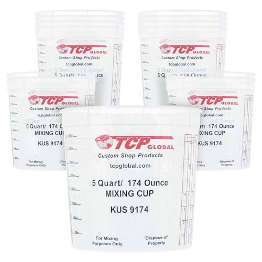 

Paint Mixing Cups, 5-Quart 12 Pack - Plastic Measuring Cups for Liquids, Automotive Painting, Epoxy Resin, Acrylic Arts, Crafts