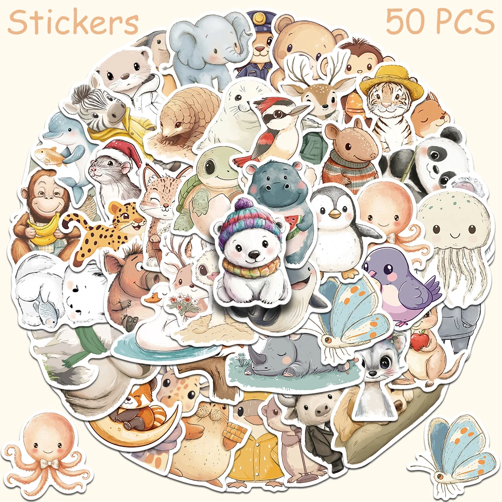 

50pcs Cartoon Cute Comfortable Animals Stickers Decals For Phone Suitcase Refrigerator Scrapbook DIY Graffiti Aesthetic Stickers