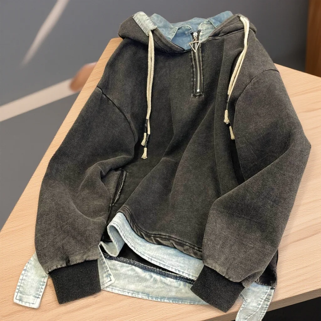 

Американский ретро-худи на молнии с подкладкой, модный, свободный, утягивающий, утепленный, трендовый женский свитшот больших размеров