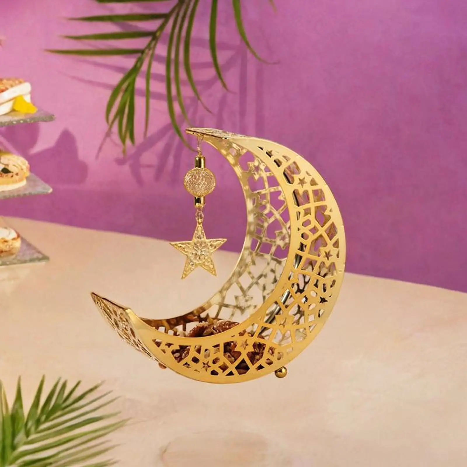 

Metal Eid Mubarak Dessert Tray Platter Table Decoration Moon and Star Food Tray for Food Decoration Dessert Mubarak Breakfast
