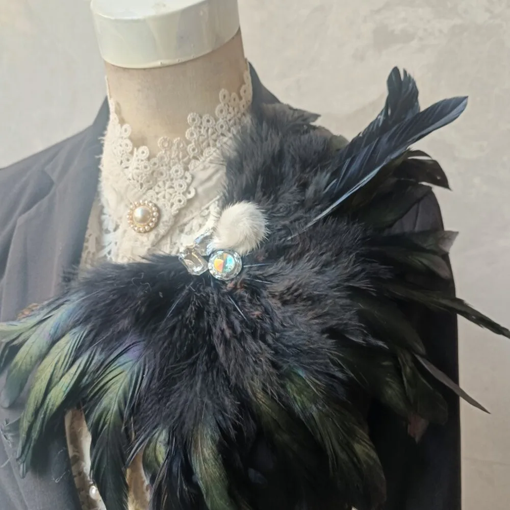 Artifical Rhinestone Feather Brooch Handmade Gothic Style Boutonnieres Flowers Crystal Bride Bridesmaid Shoulder Strap