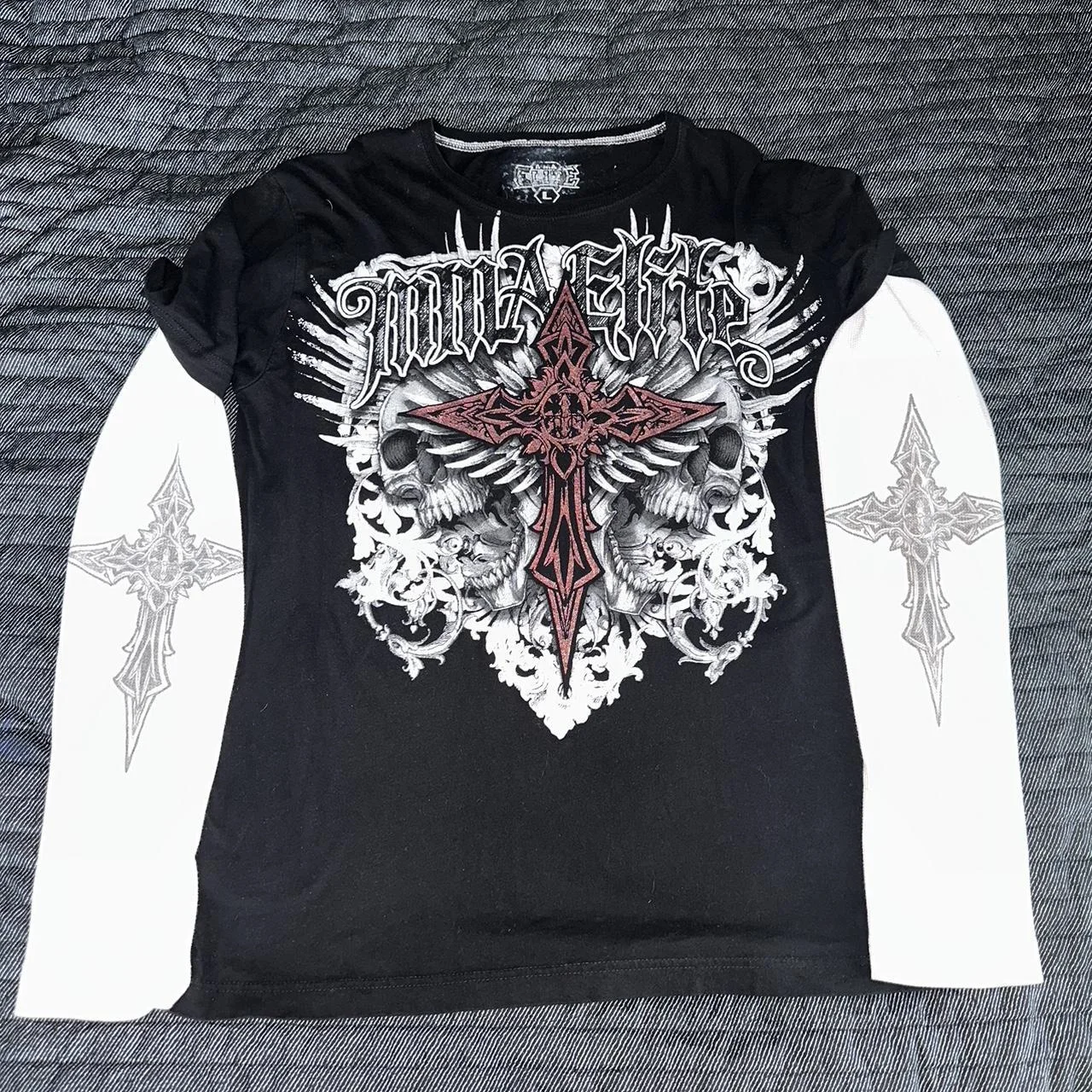 

Y2K MMA темная поддельная футболка из двух частей мужские американские хип-хоп свободные трендовые топы с длинными рукавами в стиле Харадзюку в готическом стиле для пар