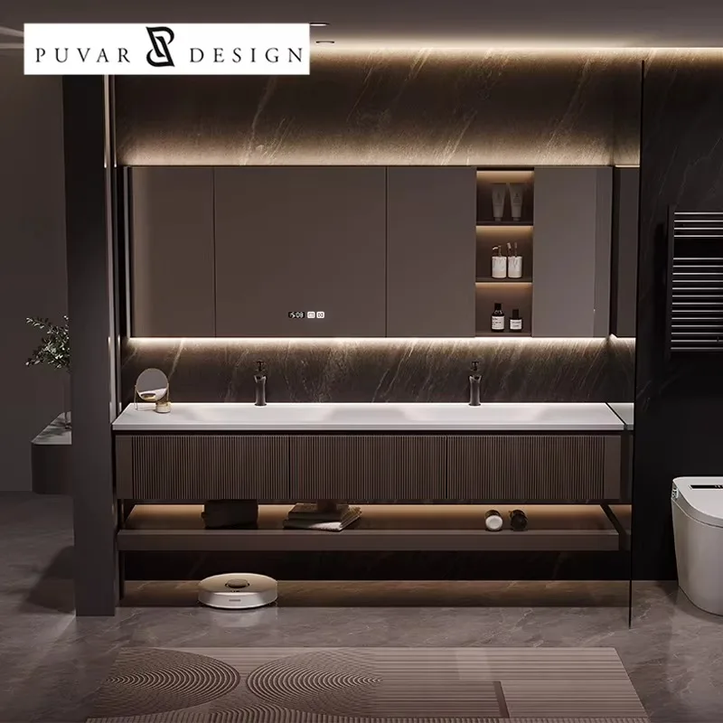 High End Customized Italian Style Light Luxury Bathroom Cabinet Dual Sinks Modern Bathroom Washbasin Cabinet With Mirror