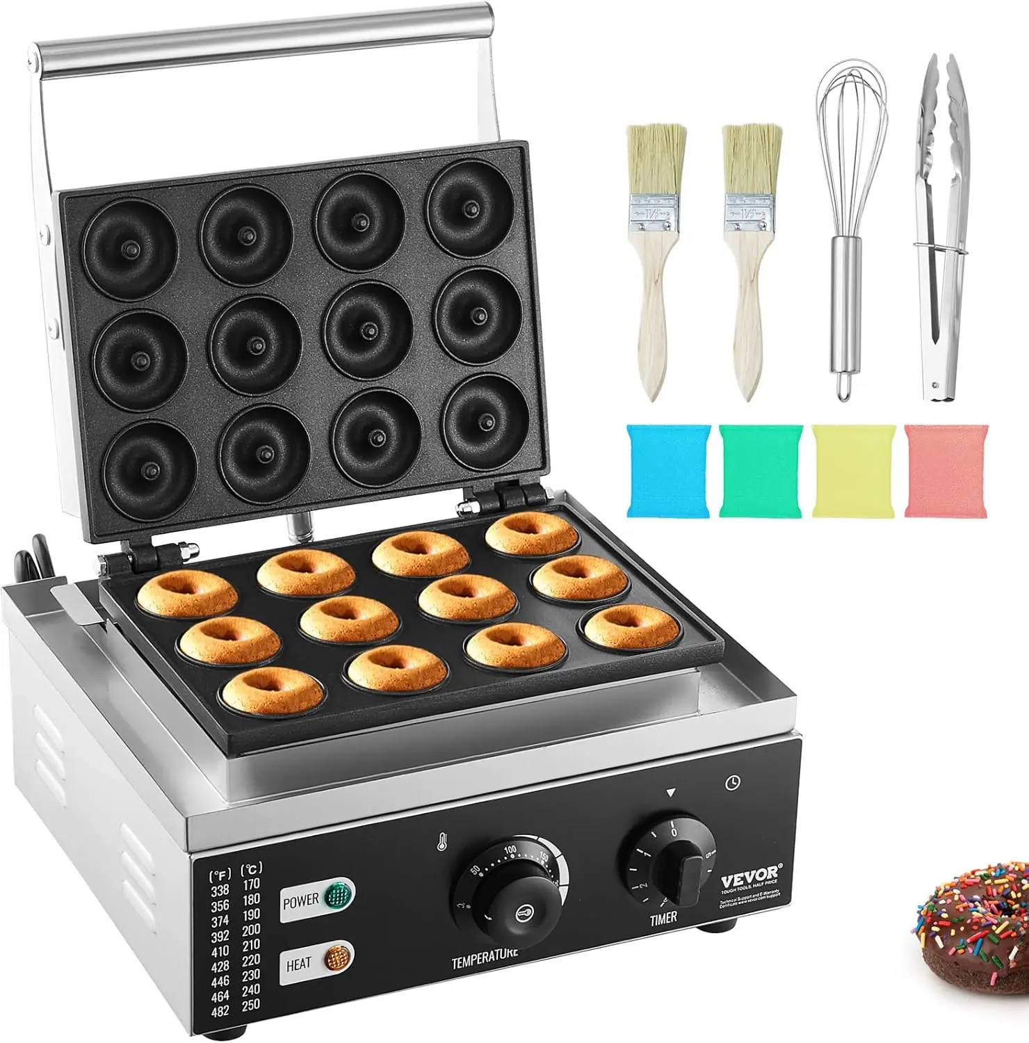 Electric Donut Maker, 1550W Commercial Doughnut Machine with Non-stick Surface, 12 Hole Double-Sided Heating Waffle