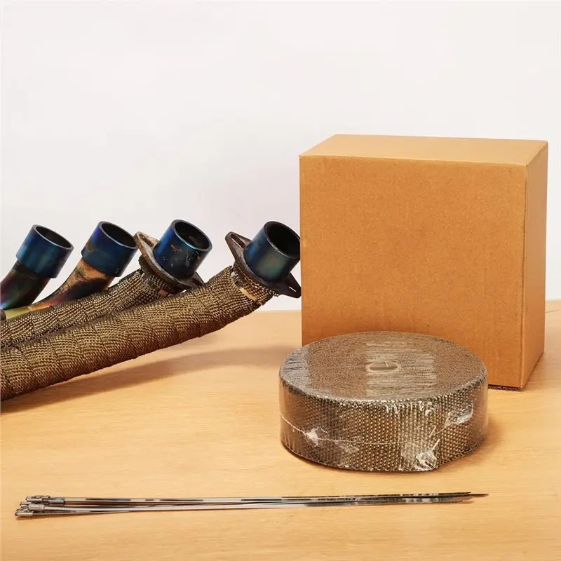 B23B Exhaust Heat Wrap Roll,Fiberglass Heat Shield Tape 1 Rolls 1.5X25mmx5m With 4Pcs Stainless Ties For Motorcycle Car Truck