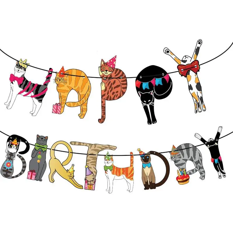 Neue Haustier-Katzen-Geburtstagsparty-Dekorationen Katzen-Themen-Party-Banner-Dekorationen Happy Birthday Banner Katzen-Geburtstagsbanner