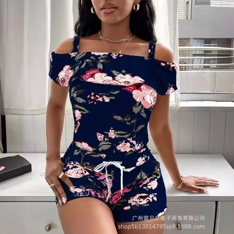 2024 Spring Summer New Women's Clothing Floral High Waist Figure Flattering Camisole Shorts Suit