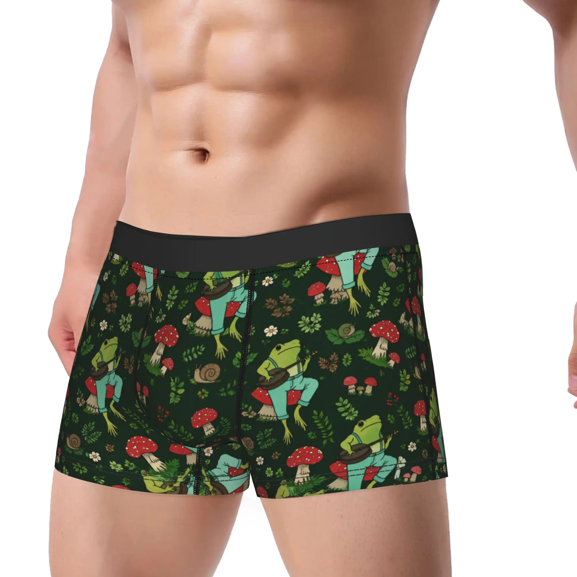 Cute Cottagecore  Frog Playing Banjo on Mushroom Underwear Underpants Pattern Classic Trunk Hot Sale Boxer Brief Plus Size 2XL