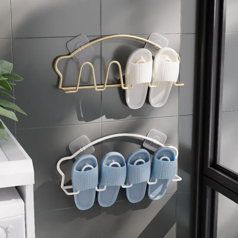 Bathroom Perforation-Free Slipper Storage Rack Multifunctional Metal Shoe Rack Wall Mounted Door Shoe Organizer Shoe Cabinet