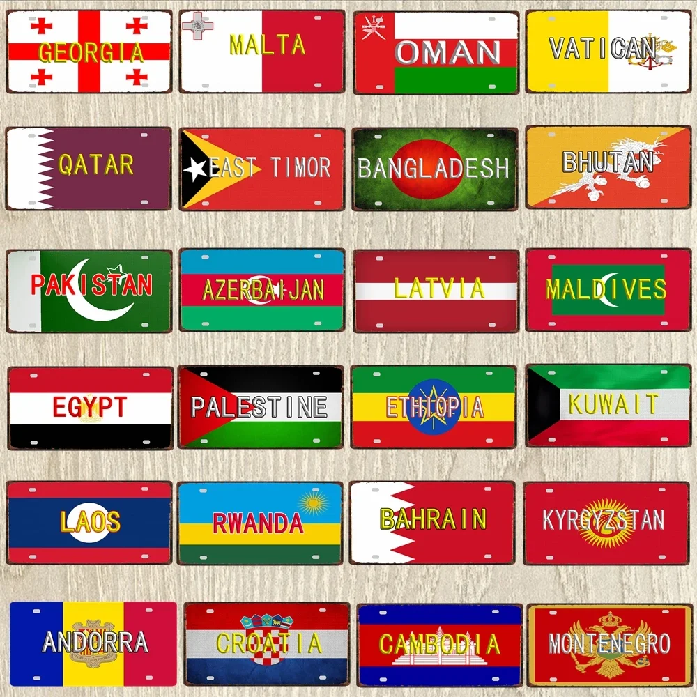 【YZFQ 】Qatar Oman Egypt Croatia Malta Flag Metal Signs Souvenir Decorative Wall Art Restaurant Shop Home Decor 30X15CM DC-1321A