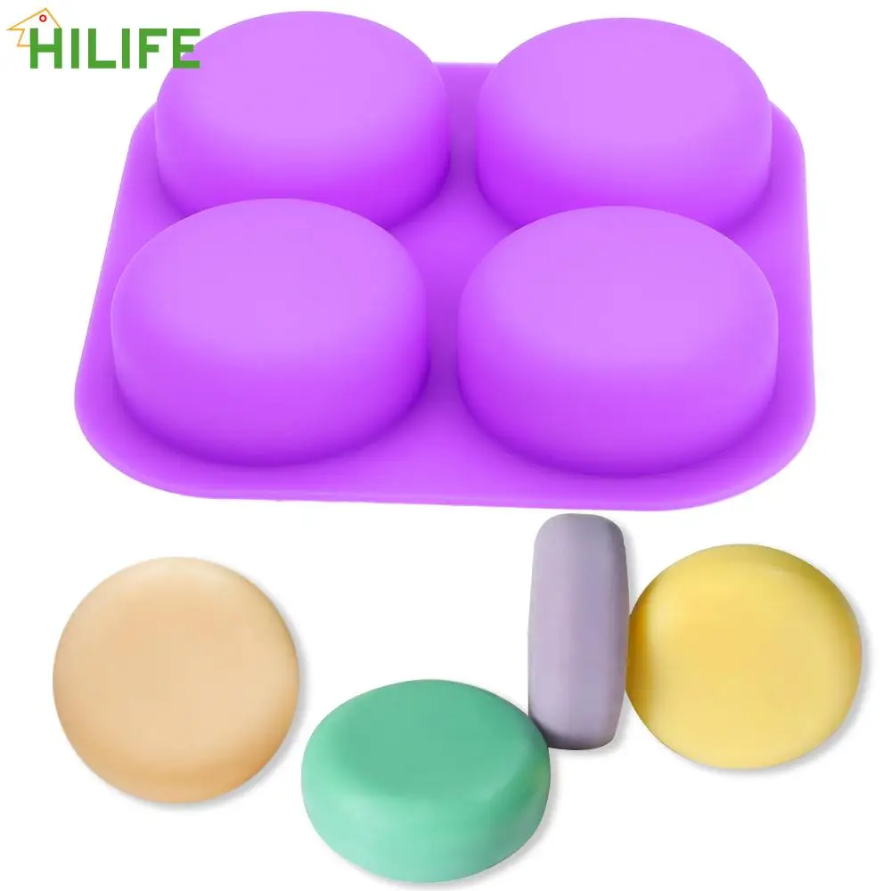 DIY Handmade Craft Cake Decorating Tools 4 Cavity Silicone Soap Molds Tray Easy To Demould Round Circles Soap Molds