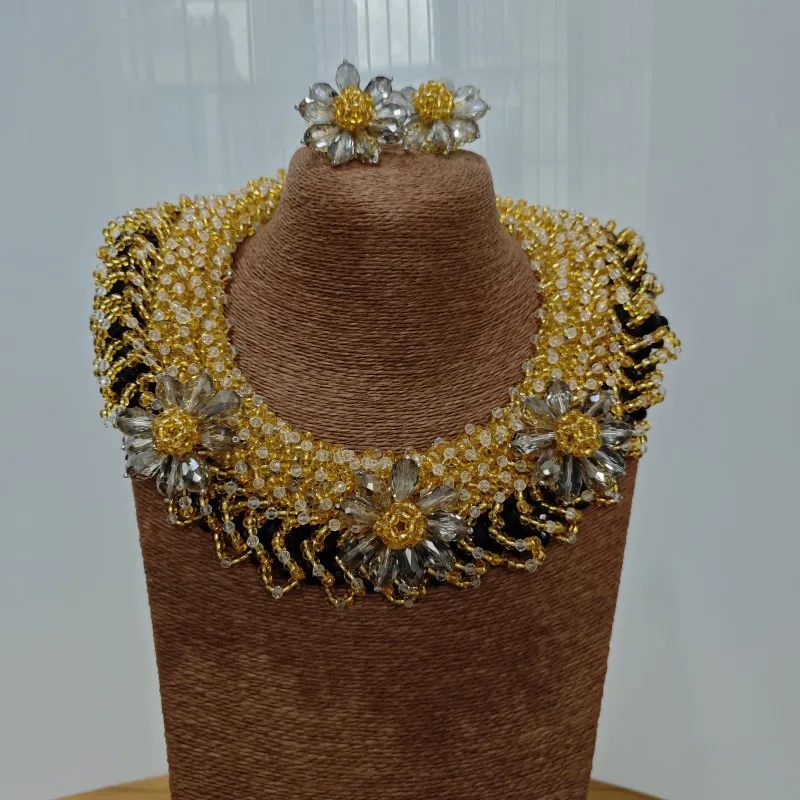 Dudo Bling African Nigerian Bridal jewelry Sets Wedding Luxury 100% Handmade Jewellery Necklace Set for Women