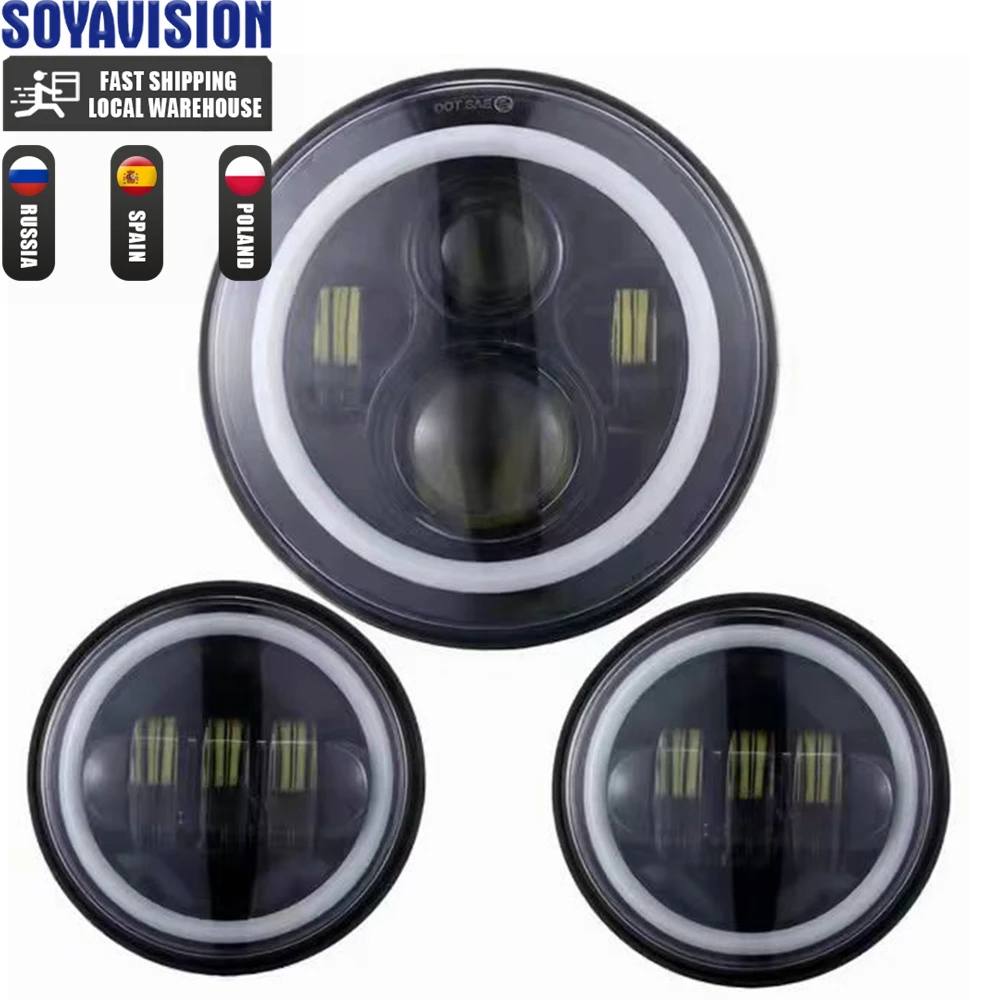 Voor Harley 7 "Led Projector Moto Koplamp + 4 1/2 Fog Passeren Lichten Voor Touring Electra Glide7 Inch koplamp Beugel Onderdelen