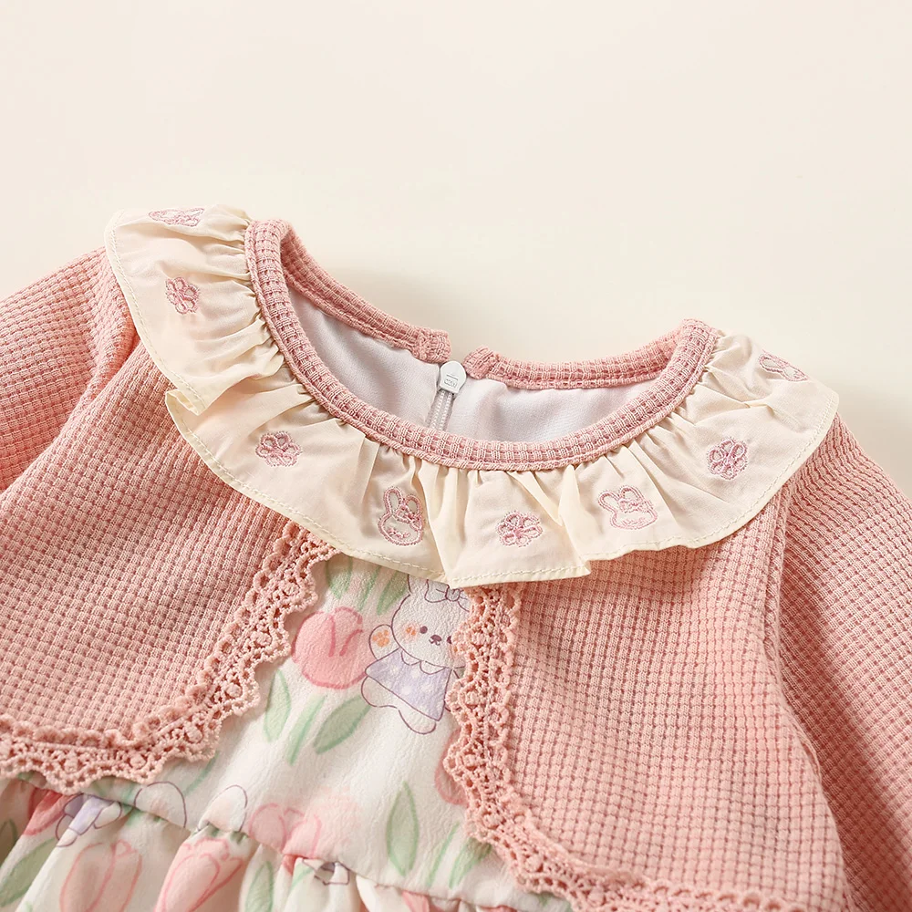 Baby Girl Dress Spring And Autumn Rabbit Tulip Girl Long Sleeved Dress Cute And Sweet Children\'S Dress